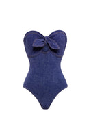 Laden Sie das Bild in den Galerie-Viewer, Herzausschnitt Marine Denim Zweiteiliger Badeanzug mit Deckrock