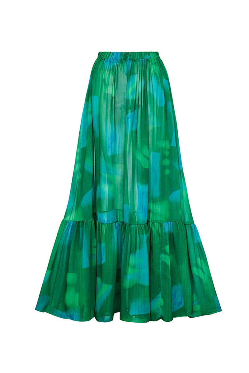 Laden Sie das Bild in den Galerie-Viewer, Dunkelgrüner Einschulteriger Zweiteiliger Badeanzug mit Rüschen und Deckmantel