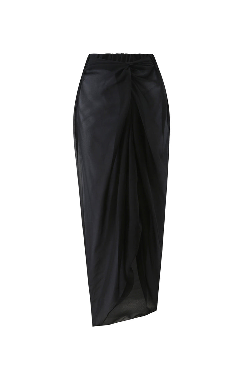 Laden Sie das Bild in den Galerie-Viewer, Schwarzer Zweiteiliger Schmetterlings Badeanzug mit Eine Schulter Applikation und Strandkleid