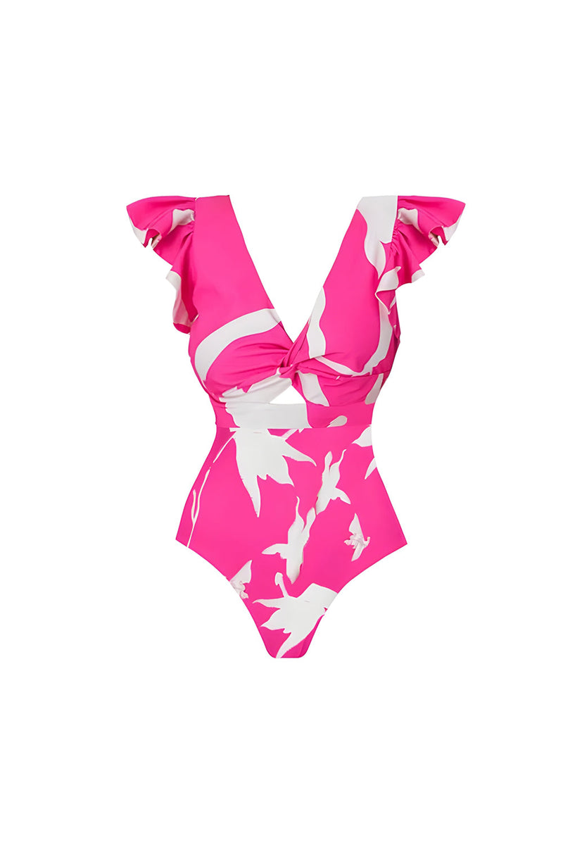 Laden Sie das Bild in den Galerie-Viewer, Fuchsia 2-teiliger V-Ausschnitt Badeanzug mit Cover Up