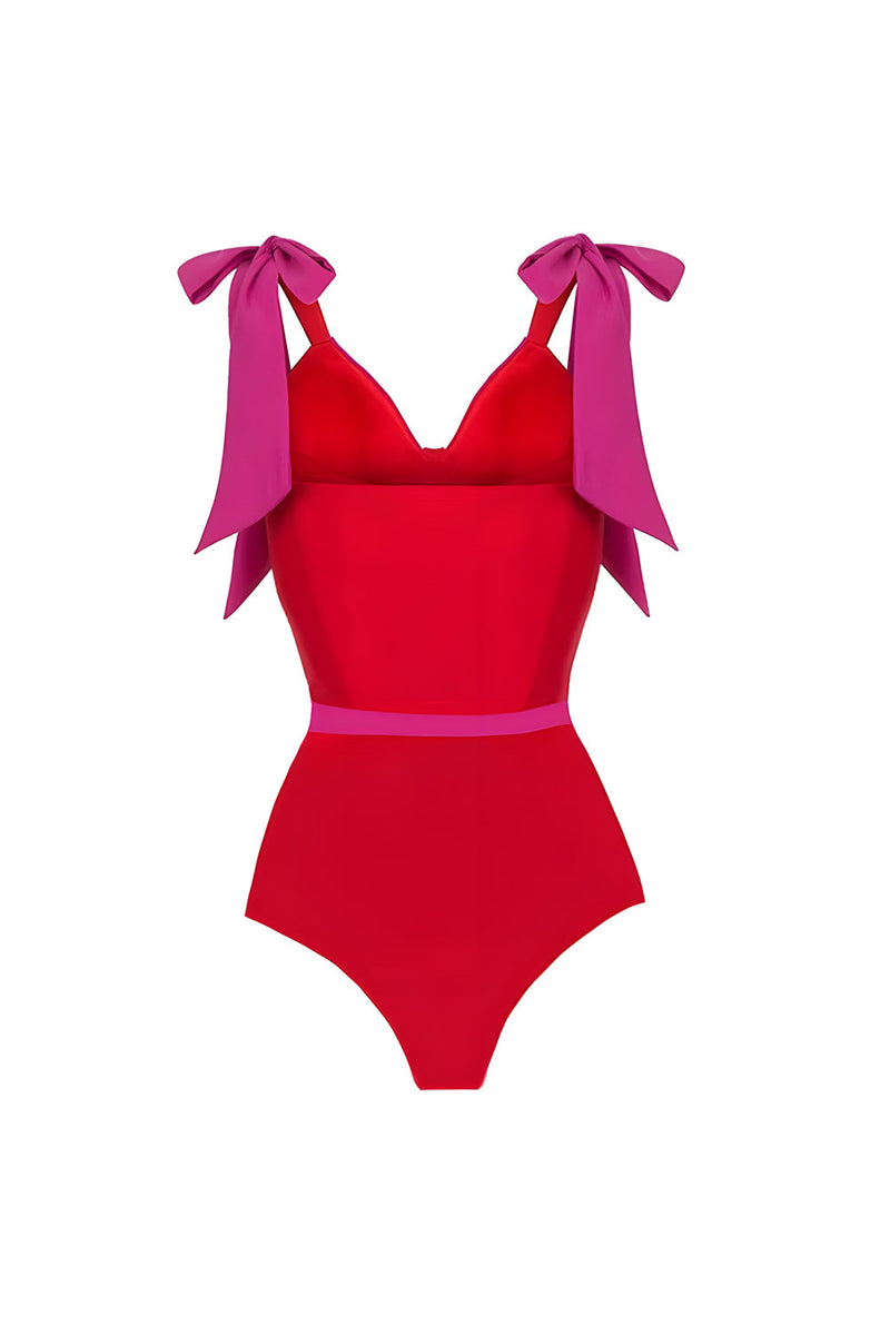 Laden Sie das Bild in den Galerie-Viewer, Roter Zweiteiliger Spaghettiträger Badeanzug mit Strandkleid