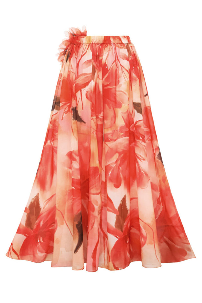 Laden Sie das Bild in den Galerie-Viewer, Orange Zweiteiliger V-Ausschnitt Badeanzug mit Rüschen und Strandkleid