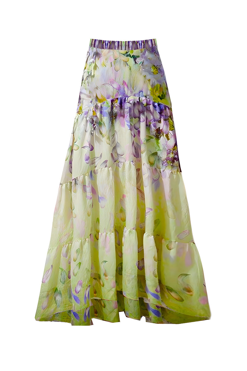 Laden Sie das Bild in den Galerie-Viewer, Grüner Blumen Zweiteiliger V-Ausschnitt Rüschen Badeanzug mit Strandkleid