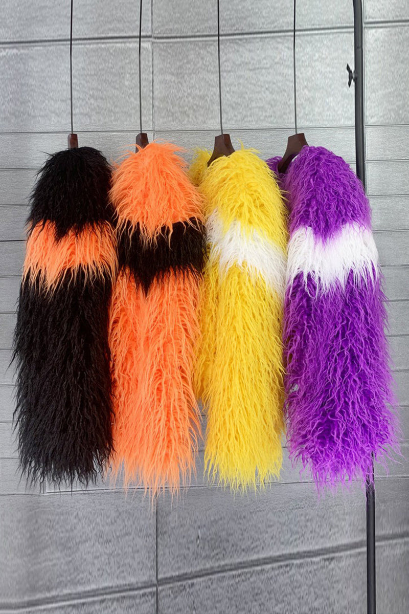 Laden Sie das Bild in den Galerie-Viewer, Shearling Kunstpelz Orangefarbener Verdickter Frauenmantel