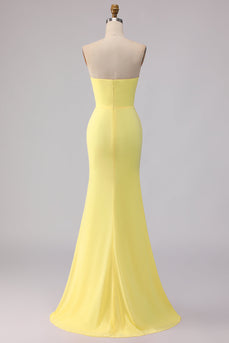 Gelbes Trägerloses Meerjungfrauen Langes Brautjungfernkleid