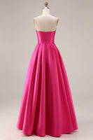 Laden Sie das Bild in den Galerie-Viewer, Elegantes Fuchsia A-Linie Trägerloses Plissiertes Satin Langes Ballkleid