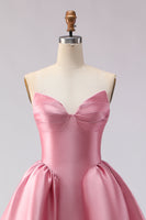 Laden Sie das Bild in den Galerie-Viewer, Blush Rosa A-Linie Herzausschnitt Satin Langes Ballkleid