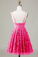 Laden Sie das Bild in den Galerie-Viewer, A-Linie Spaghettiträger Kurzes Brautjungfernkleid mit Applikationen