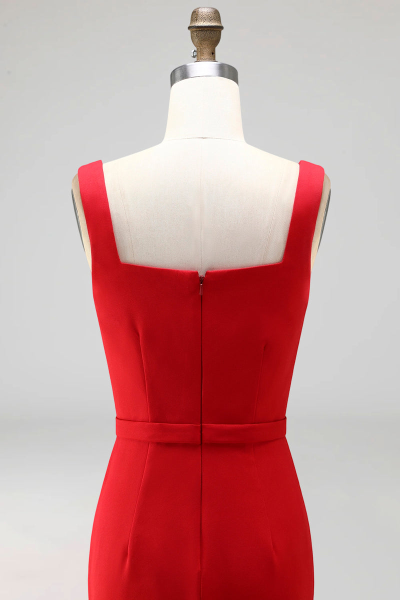 Laden Sie das Bild in den Galerie-Viewer, Marineblauer quadratischer Kragen-Bodycon-Midi-Arbeitskleid