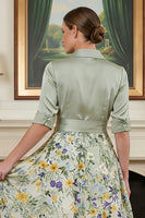 Laden Sie das Bild in den Galerie-Viewer, Salbeigrünes Bedrucktes A-Linie Mutter der Braut Kleid mit Ärmel