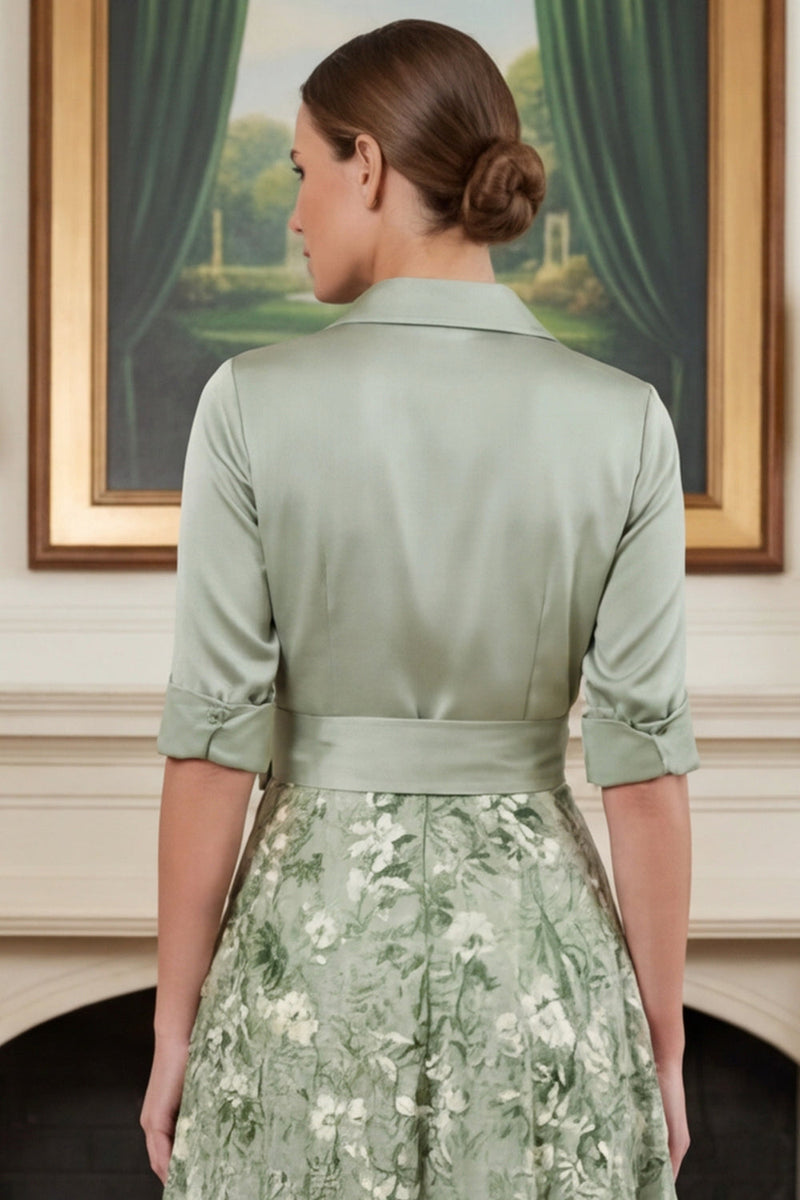 Laden Sie das Bild in den Galerie-Viewer, Bedrucktes Salbeigrünes A-Linie Mutter der Braut Kleid mit Schleife