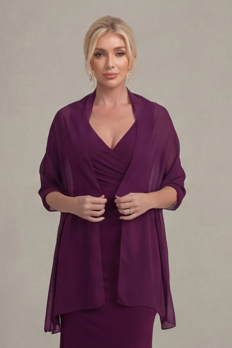 Laden Sie das Bild in den Galerie-Viewer, Traube Scheide V-Ausschnitt Mutter der Braut Kleid mit Umhang