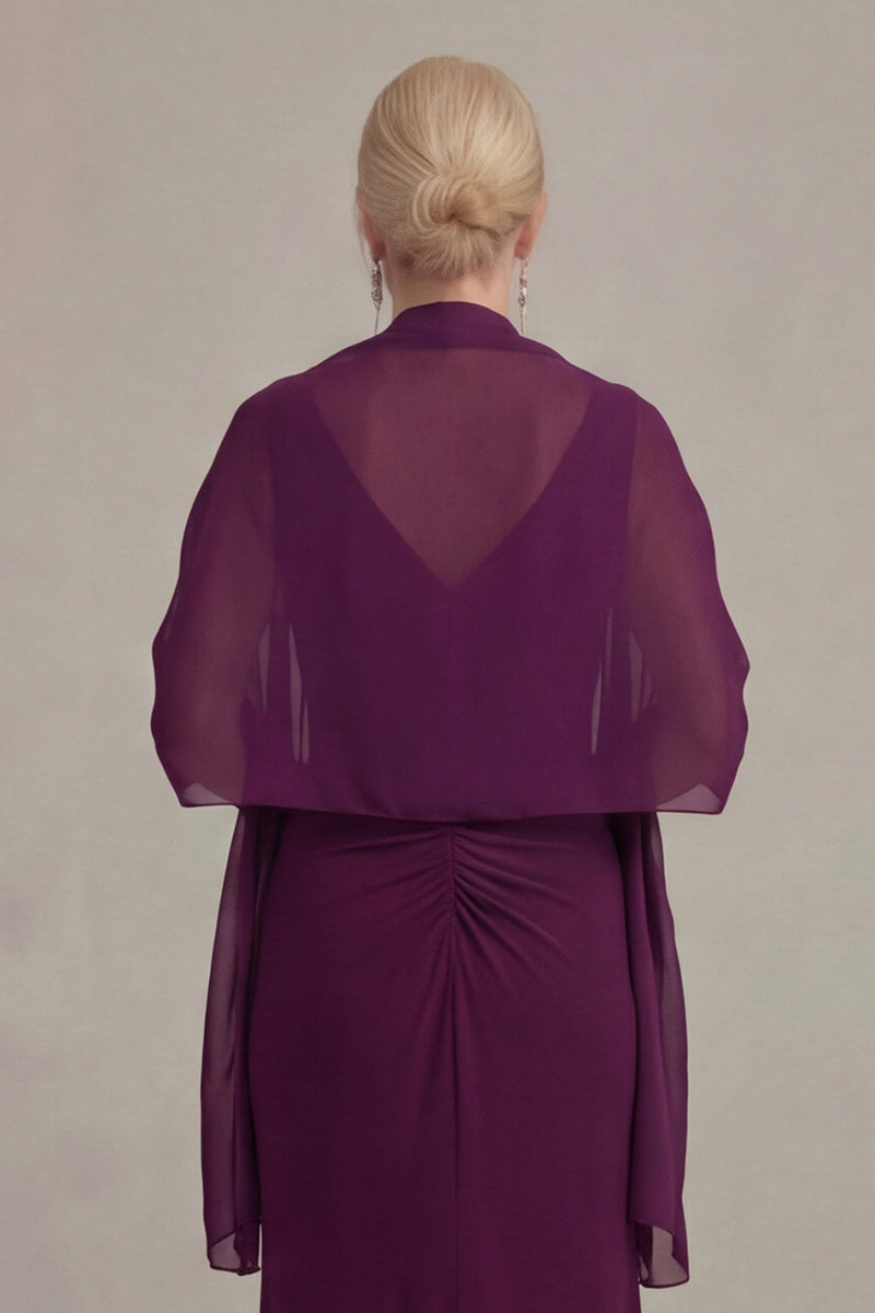 Laden Sie das Bild in den Galerie-Viewer, Traube Scheide V-Ausschnitt Mutter der Braut Kleid mit Umhang