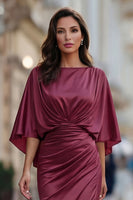 Laden Sie das Bild in den Galerie-Viewer, Burgunder Chiffon Meerjungfrau Gerafftes Mutter der Braut Kleid mit Ärmel