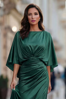 Laden Sie das Bild in den Galerie-Viewer, Burgunder Chiffon Meerjungfrau Gerafftes Mutter der Braut Kleid mit Ärmel