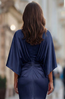 Laden Sie das Bild in den Galerie-Viewer, Burgunder Chiffon Meerjungfrau Gerafftes Mutter der Braut Kleid mit Ärmel