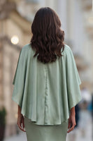 Laden Sie das Bild in den Galerie-Viewer, Salbeigrünes Satin Gerafftes Mutter der Braut Kleid mit halben Ärmeln