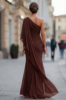Laden Sie das Bild in den Galerie-Viewer, Salbeigrünes Einschulter Chiffon Meerjungfrau Mutter der Braut Kleid mit Ärmeln