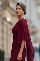 Laden Sie das Bild in den Galerie-Viewer, Salbeigrünes Einschulter Chiffon Meerjungfrau Mutter der Braut Kleid mit Ärmeln