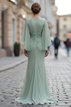 Salbeigrünes Chiffon Meerjungfrau Falten Mutter der Braut Kleid mit Ärmel