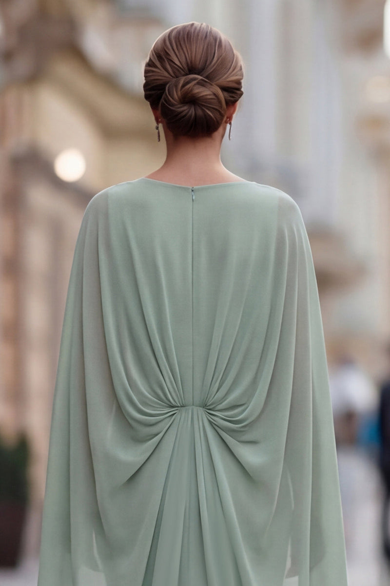 Laden Sie das Bild in den Galerie-Viewer, Salbeigrünes Chiffon Rüschen Meerjungfrau Mutter der Braut Kleid mit Ärmel