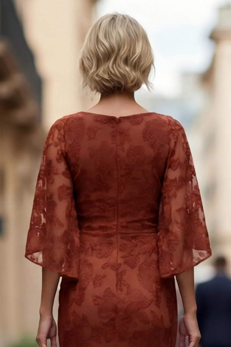 Laden Sie das Bild in den Galerie-Viewer, Rost Spitze Scheide Gerafftes Mutter der Braut Kleid mit Halbärmeln