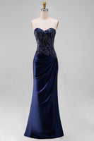 Laden Sie das Bild in den Galerie-Viewer, Marineblaues Meerjungfrauen Trägerloses Maxi Abendkleid mit Pailletten