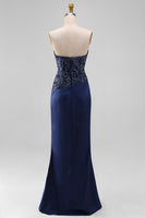 Laden Sie das Bild in den Galerie-Viewer, Marineblaues Meerjungfrauen Trägerloses Maxi Abendkleid mit Pailletten