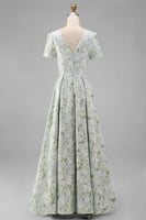 Laden Sie das Bild in den Galerie-Viewer, Blau-Weiß Blumen Druck Kurzärmel A-Linie Midi Partykleid mit Druck
