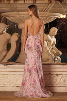 Laden Sie das Bild in den Galerie-Viewer, Glitzerndes Rosa Meerjungfrauen Pailletten Rückenfreies Langes Ballkleid mit Schlitz