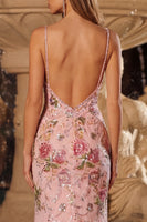Laden Sie das Bild in den Galerie-Viewer, Glitzerndes Rosa Meerjungfrauen Pailletten Rückenfreies Langes Ballkleid mit Schlitz