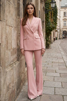 Laden Sie das Bild in den Galerie-Viewer, Rosa Zweiteilige Peak Revers Doppelreihige Slim Fit Damen Arbeitsanzüge