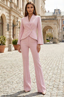Laden Sie das Bild in den Galerie-Viewer, Hellrosa Zweiteilige Slim Fit Damen Businessanzüge mit Revers