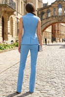 Laden Sie das Bild in den Galerie-Viewer, Blaue Peak Revers Zweiteilige Slim Fit Einreihige Damen Arbeitsanzüge