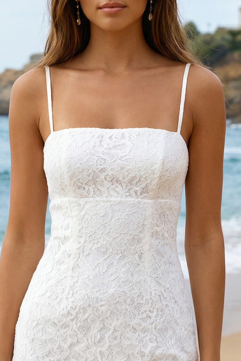 Laden Sie das Bild in den Galerie-Viewer, Spitze Elfenbein Spaghettiträger Bodycon Mini Standesamt Kleid