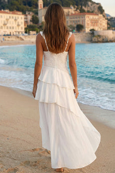 Tüll Elfenbein V-Ausschnitt Hoch Niedriges Asymmetrisches Standesamt Kleid mit Rüschen