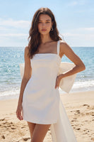 Laden Sie das Bild in den Galerie-Viewer, Quadratischer Elfenbein-Bodycon Mini-Abschlusskleid mit großer Schleife