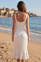 Laden Sie das Bild in den Galerie-Viewer, Elfenbein Quadrathals Standesamt Kleid mit Rüschen