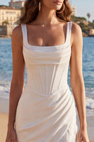 Laden Sie das Bild in den Galerie-Viewer, Elfenbein Quadrathals Standesamt Kleid mit Rüschen