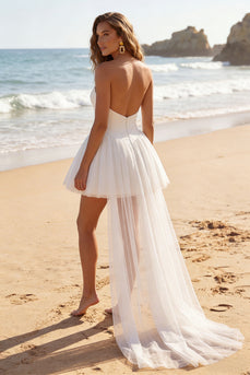 Elfenbein Herzausschnitt Gerafftes A-Linie Mini Standesamt Kleid