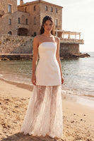 Laden Sie das Bild in den Galerie-Viewer, Elfenbein Scheide Herzausschnitt Langes Standesamt Kleid mit Spitze