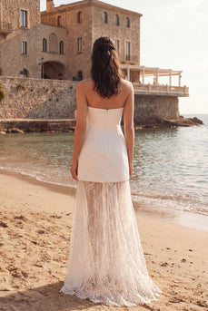 Elfenbein Scheide Herzausschnitt Langes Standesamt Kleid mit Spitze