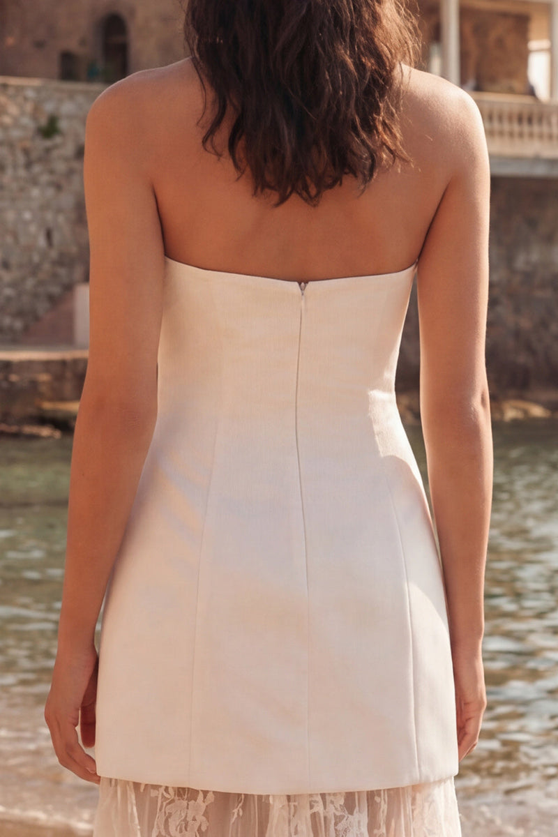 Laden Sie das Bild in den Galerie-Viewer, Elfenbein Scheide Herzausschnitt Langes Standesamt Kleid mit Spitze