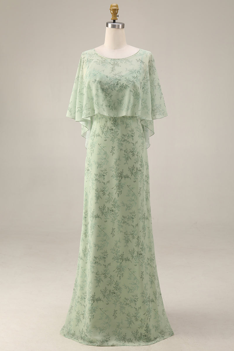 Laden Sie das Bild in den Galerie-Viewer, Staubiges Salbei Bedrucktes Chiffon A-Linie Zweiteiliges Midi Kleid