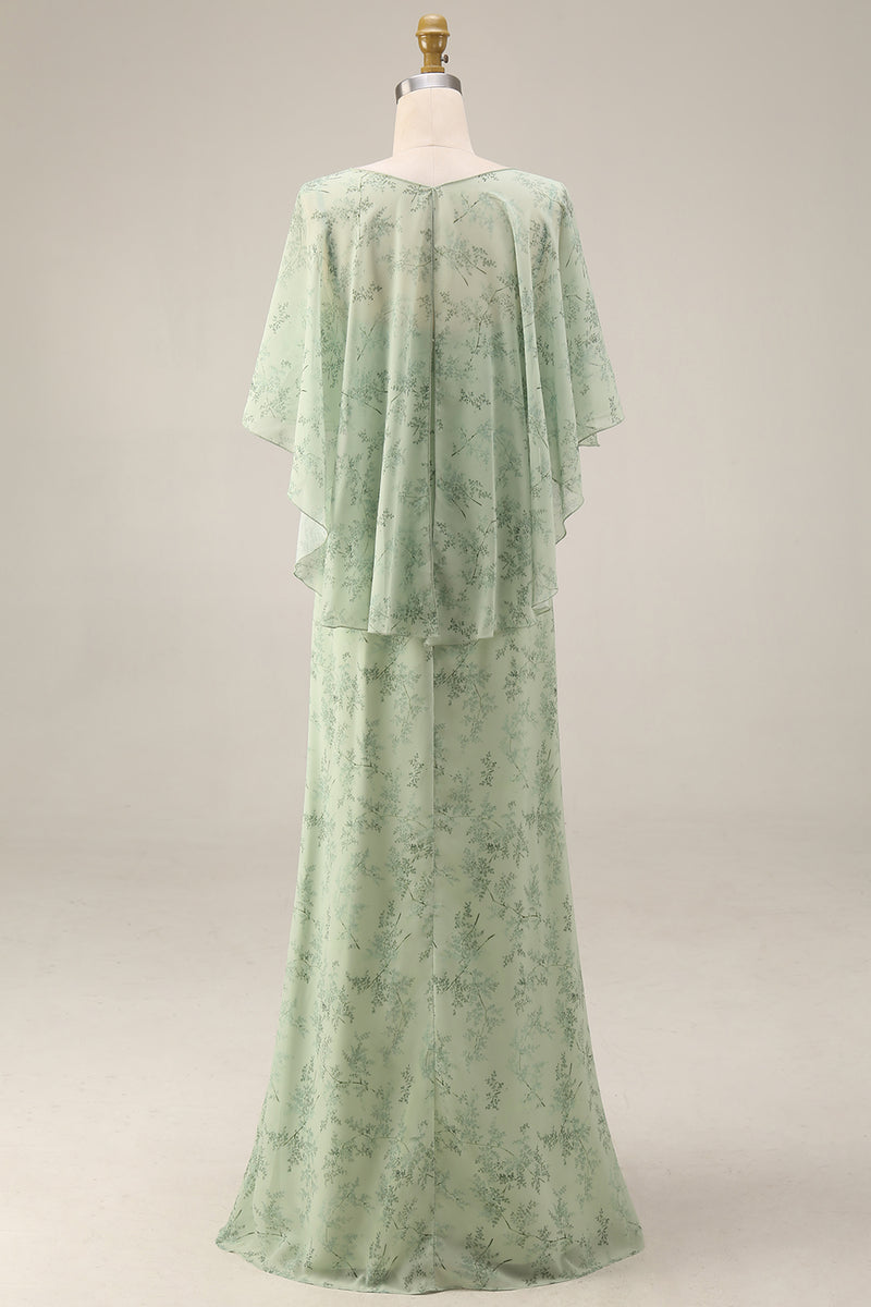 Laden Sie das Bild in den Galerie-Viewer, Staubiges Salbei Bedrucktes Chiffon A-Linie Zweiteiliges Midi Kleid