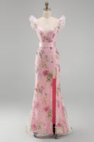 Laden Sie das Bild in den Galerie-Viewer, Rosa Meerjungfrauen Pailletten V-Ausschnitt Langes Ballkleid mit Schlitz