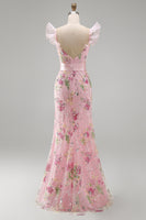 Laden Sie das Bild in den Galerie-Viewer, Rosa Meerjungfrauen Pailletten V-Ausschnitt Langes Ballkleid mit Schlitz