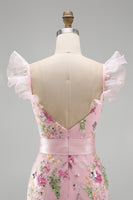Laden Sie das Bild in den Galerie-Viewer, Rosa Meerjungfrauen Pailletten V-Ausschnitt Langes Ballkleid mit Schlitz