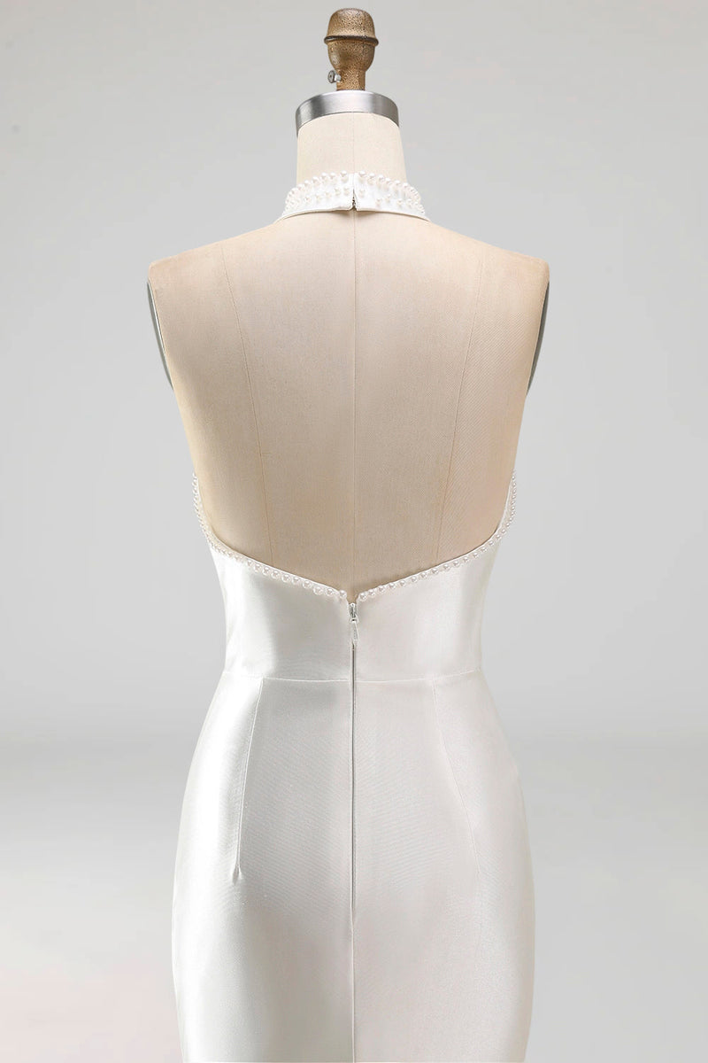 Laden Sie das Bild in den Galerie-Viewer, Elfenbein-Perlen-Meerjungfrauen-Satin-Hochzeitskleid mit Sweep-Schleppe