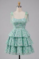 Laden Sie das Bild in den Galerie-Viewer, Hellgrünes, dickes Trägerkleid mit A-Linien-Blumenmuster Homecoming